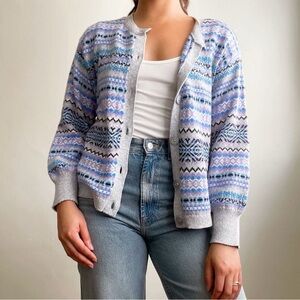 Talbots Multicolored Fair Isle Winter Ready Merino Wool Blend Cardigan Sweater